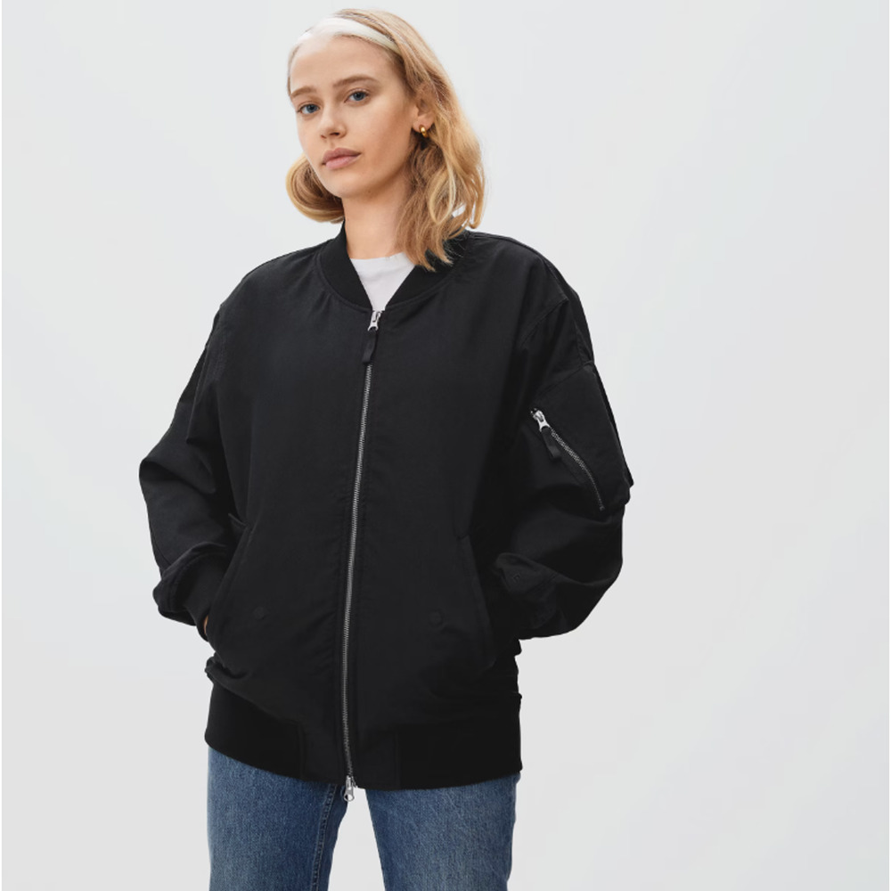 Everlane Womens Cotton Bomber Jacket Small Black NWT